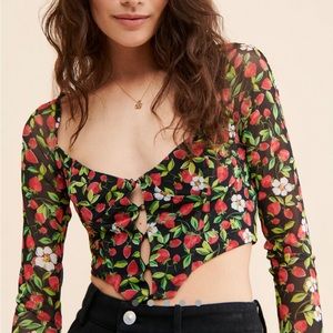 AFRM Strawberry print mesh corset top NWT
